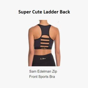 Sam Edelman Women’s Zip Front Ladder Back Sports Bra XL Black - Yoga Spin Cycle